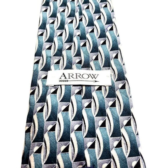 Arrow Teal White‎ Silk Tie Woven Geometric - Picture 4 of 6